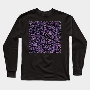 Funky Abstract Purple floral Pattern Doodle Long Sleeve T-Shirt